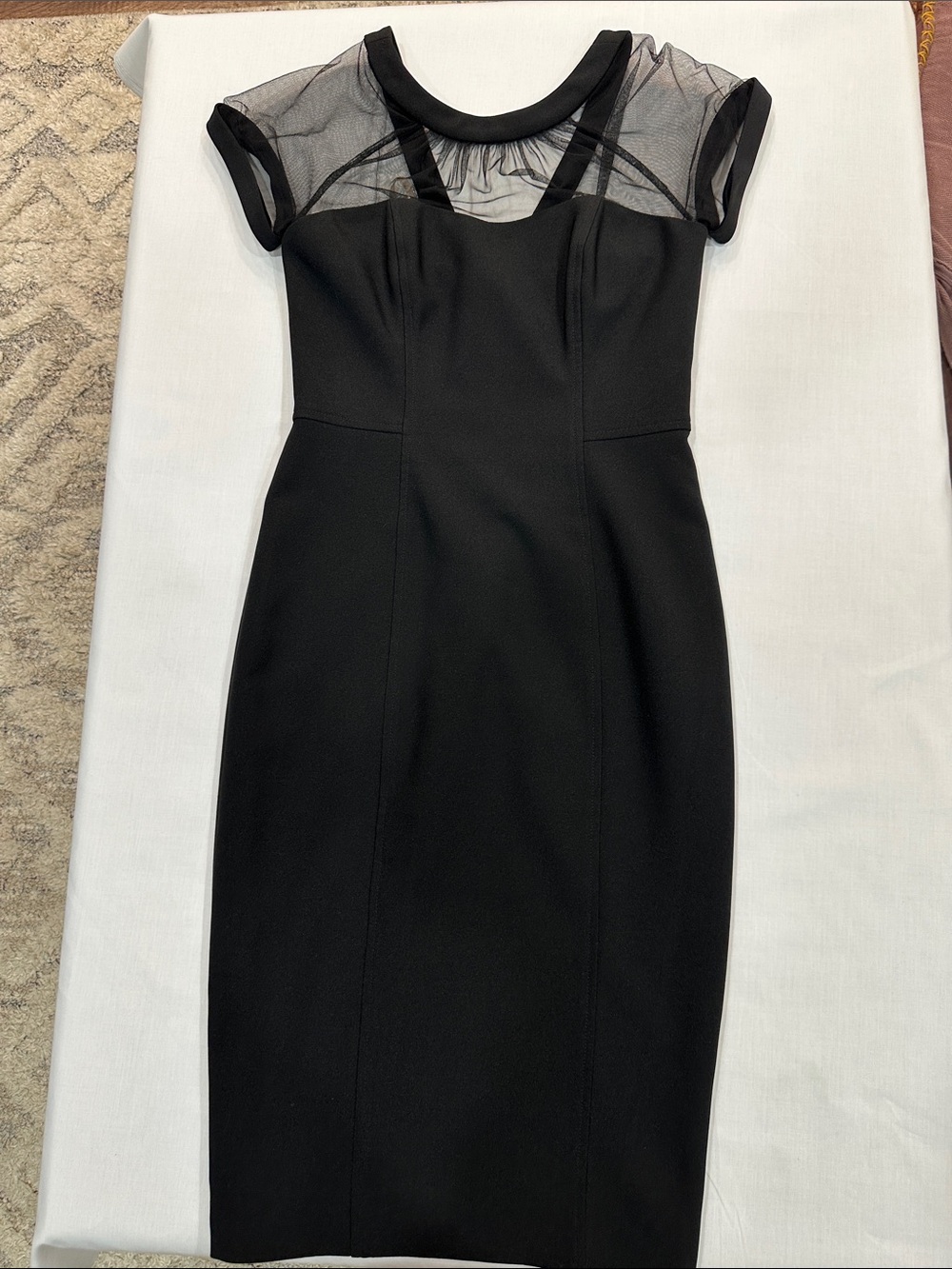 Maggy London Black Midi Dress with Sheer Mesh Yoke